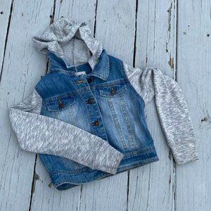 Girls Cherokee Target Denim Jean  Hoodie Moto Jacket Fleece Sweatshirt Sleeves 6